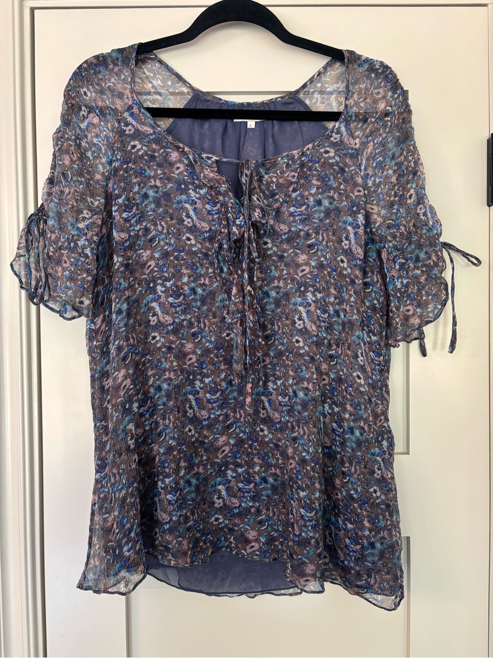 Sundance 100% silk sheer lined floral ruffled fall boho flowy fairy top size L
